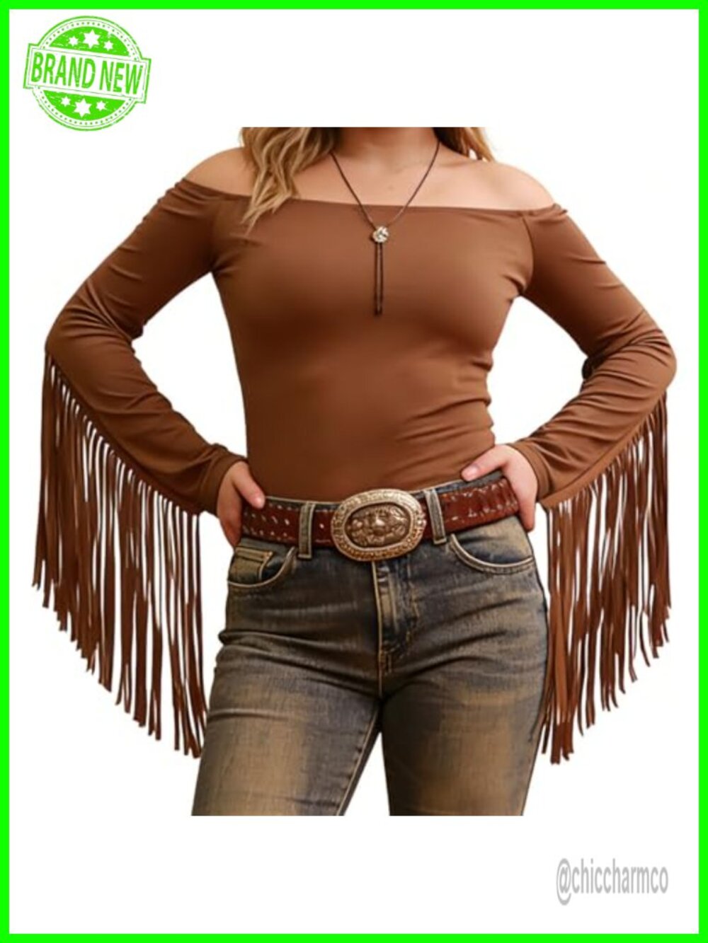 Women's Western Fringe Off Shoulder Long Sleeve Country Concert Top
